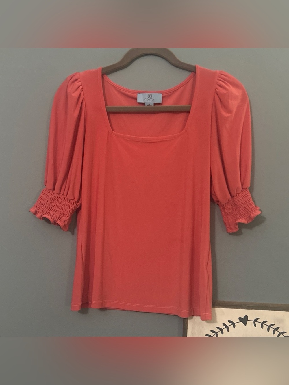 CeCe Coral Puff Sleeve Square Neck Top